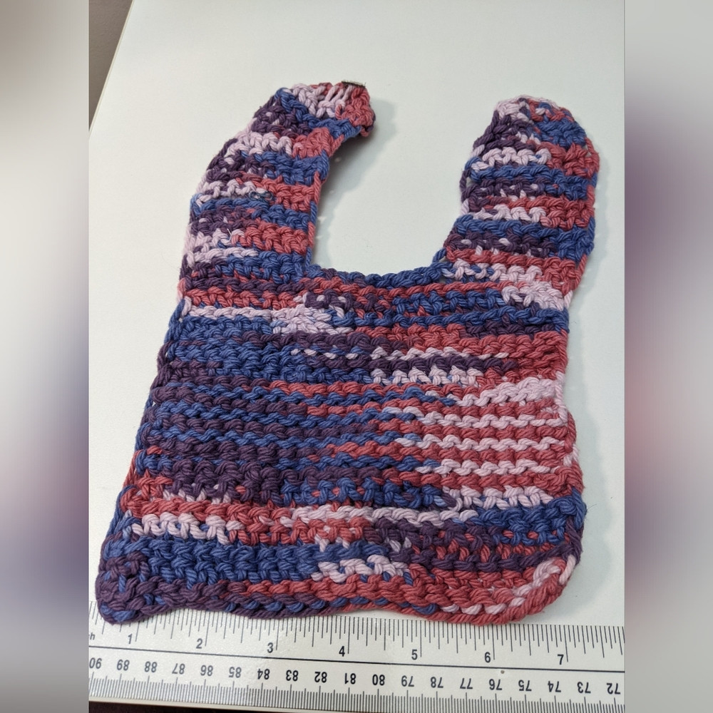 Tunisian Crochet Baby Bib, multicolor cotton yarn, handmade in the USA, Unisex